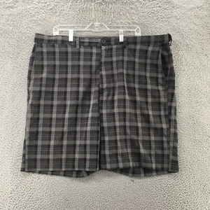 Haggar Cool 18 Pro Chino Shorts Mens 42 Gray Plaid High Rise Flat Front Zip Fly - Picture 1 of 12