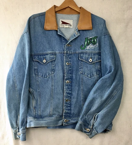 Vintage New York Jets Denim NFL Football Pro Elite Jacket Size XL Cover