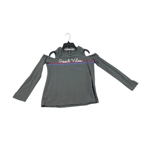 Love Alexa NWT Girls Good Vibes Cold Shoulder Top Gray Long Sleeve L Stretch - Picture 1 of 7