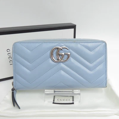 Auténtica Cartera Larga GUCCI GG Marmont Puntada en V Cuero Cremallera Alrededor Cremallera #43347 Foto 1 de 4
