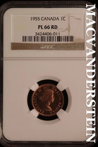 Canada: 1955 One Small Cent - NGC PL 66 RD - Scarce #SLA470 - Picture 1 of 2