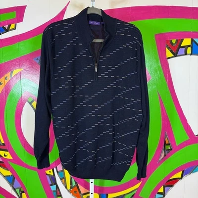 Suéter Alan River Negro 1/4 Cremallera con Patrón Sutil. Talla XXL. Mezcla de lana. Foto 1 de 4