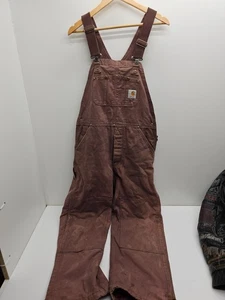 Mono con tirantes Carhartt marrón de lona de pato acolchado forrado doble rodilla 34x28 Distress - Imagen 1 de 9