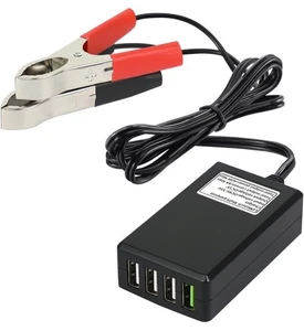Car Battery Terminal Clip to 4-Port USB Power Adapter DC Converter 12V 24V to 5V - Picture 1 of 6
