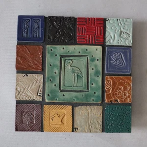 Vtg Cunningham Pottery Studio Ceramic Tile Wall Art, Herons, Nature 8 x 8" Iowa - Picture 1 of 11