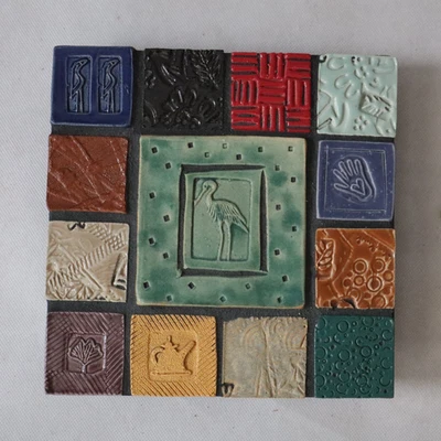 Vtg Cunningham Pottery Studio Ceramic Tile Wall Art, Herons, Nature 8 x 8" Iowa - Image 1 of 4