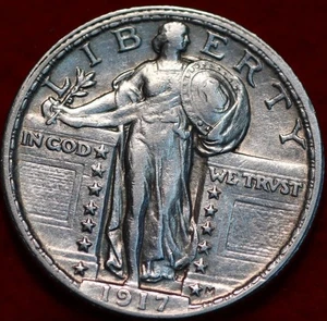 🇺🇸 1917 Type II Philadelphia Mint Silver AU+++ Standing Liberty Quarter USA - Picture 1 of 2