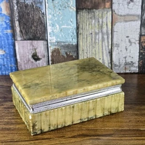 Rare Vintage Decorative Onyx Alabaster Stone Green Jewellery Trinket Box Dish - Picture 1 of 15