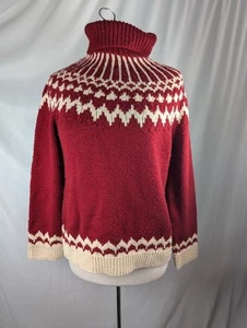 Turtleneck Fair Isle Yoke Sweater Raglan Jones NY Hand Knit Merino Wool XL - Picture 1 of 11