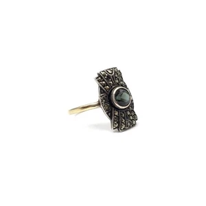 anello antico oro giallo 8kt e argento gioiello oro 333 marcasite spinello RW 54 - Foto 1 di 16