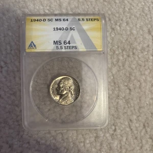1940 -D Jefferson Nickel ANACS MS 64 5,5 Stufen! - Bild 1 von 2