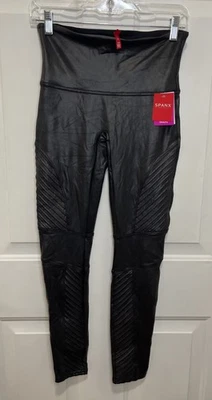 NWT Spanx Faux Leather Moto Leggings Womens Large Black  High Rise $110 - Image 1 of 4