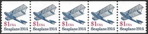 USA Briefmarke #2468 1 $ Wasserflugzeug Streifen mit 5 Platten #3 postfrisch - Bild 1 von 1