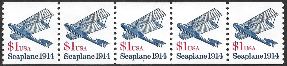 US Stamp #2468 $1 Seaplane Strip of 5 Plate #3 MNH - Image 1 of 1