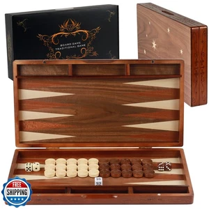 Ensemble de backgammon en bois artisanal Syrace, 16" grande taille, classique à deux joueurs - Photo 1/5