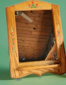 Mirror -Hand Painted Solid Oak Wood 23x16 Hanging Wall with 12x3 Shelf - Picture 1 of 5