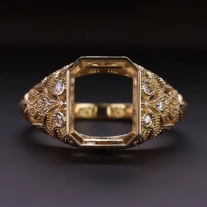 ANILLO DE CORTE ESMERALDA ESTILO VINTAGE FILIGRANA DIAMANTE NATURAL CÚPULA ORO AMARILLO - Imagen 1 de 1