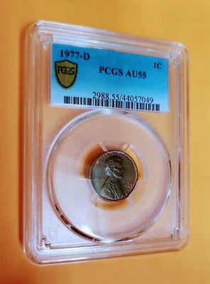 1977.  ( D )  Lincoln Memorial Penny.   PCGS  AU 55.  🌶🌶🌶. - Image 1 of 4