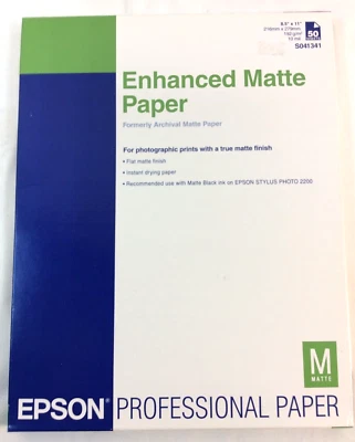 EPSON S041341 Enhanced Matte Paper (Archival Matte Paper) Professional 8.5 x 11 - Image 1 of 4