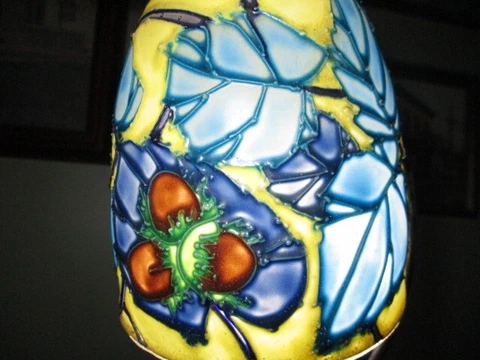 VICTORIAN GLASS GASOLIER LIGHT SHADE PAINTED TUBE LINED FAUX STAINED GLASS Cover