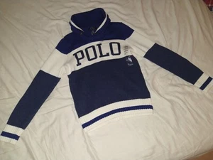 polo Ralph Lauren kids 10-12 spell out knit sweater navy white nwot heavyweight - Picture 1 of 15
