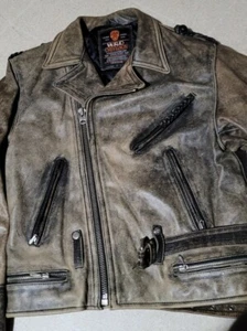 Vintage WRD CHEVIGNON Distressed Motorcycle Leather Jacket Sz L - Picture 1 of 12