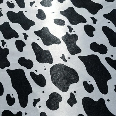 Tela Charmeuse satinada con estampado de vaca 58" por yarda tela mancha animal blanco negro Foto 1 de 4