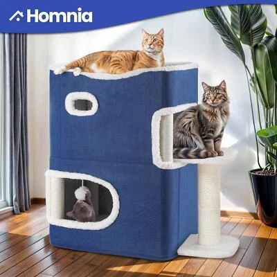 HOMNIA 2 Tier Cat House Condo Activity Center w/ Hammock Top Climbing Stand Scratcher