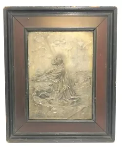 Vtg Metal Bas Relief Jesus Praying Over Jerusalem On Mt. Olive Framed Bible Art - Picture 1 of 10