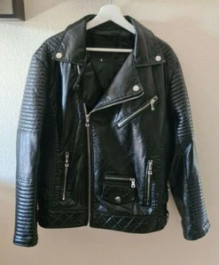 SMOKE RISE Men’s Black Zippered PU Leather Hand Crafted Motorcycle Jacket LARGE - Picture 1 of 11