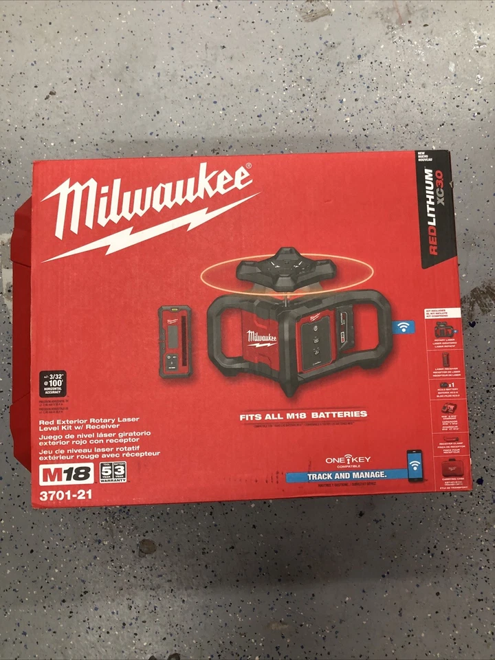 Milwaukee 3701-21 M18 18V Red Exterior Rotary Laser Level Kit w/ Receiver - Image 1 of 1
