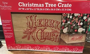 NIB New Tradrions Merry Christmas Tree Crate Box Skirt Stand 20X20 X11 Red - Picture 1 of 5