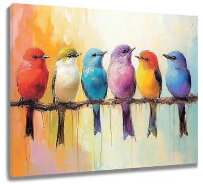 Watercolor Colorful Cute Animal Bird Abstract Wall Art for Bathroom Living Room - Image 1 of 4