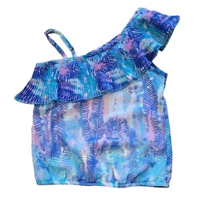 Justice Girls Size 8 Blue Asymmetrical Sleeve Blouse Shirt - Picture 1 of 5