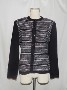Chaqueta Cárdigan St John "SJK"" Negro/Blanco Tweed y Santana Tejido con Botones a Rayas 4 - Imagen 1 de 5