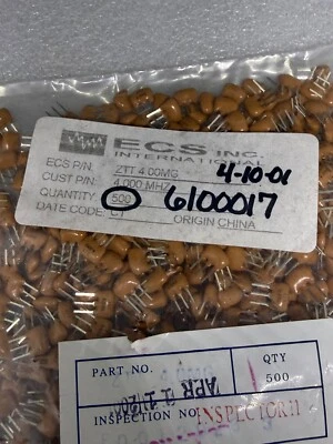 50pcs of ZTT4.00MG  ECS Ceramic Resonator 4.000MHz 30pF 3-Pin Thru-Hole  - Image 1 of 4
