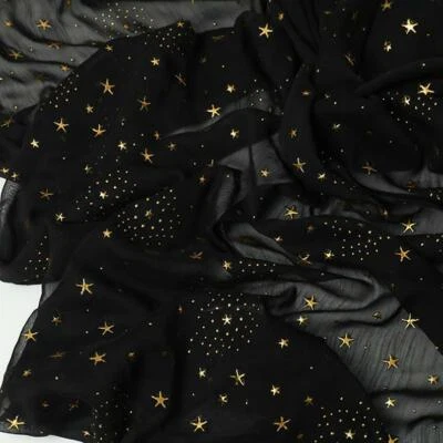 Gold Glitter Printed Stars & Dots Chiffon Fabric for DIY Dress Veils By The Yard - Image 1 of 4