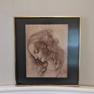 Framed Print Leonardo Da Vinci Testa Di Donna Di Profilo Giclee 16x17 Woman Head - Picture 1 of 5