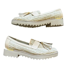 Franco Sarto Carney Lugg Tassel Loafer Shoes Neutral Woven Slip On Womens Size 7 - Picture 1 of 18