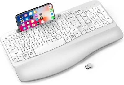 Ergonomic Wireless Keyboard with Cushioned Wrist Rest, Wave Keys, Phone White  - Image 1 of 4
