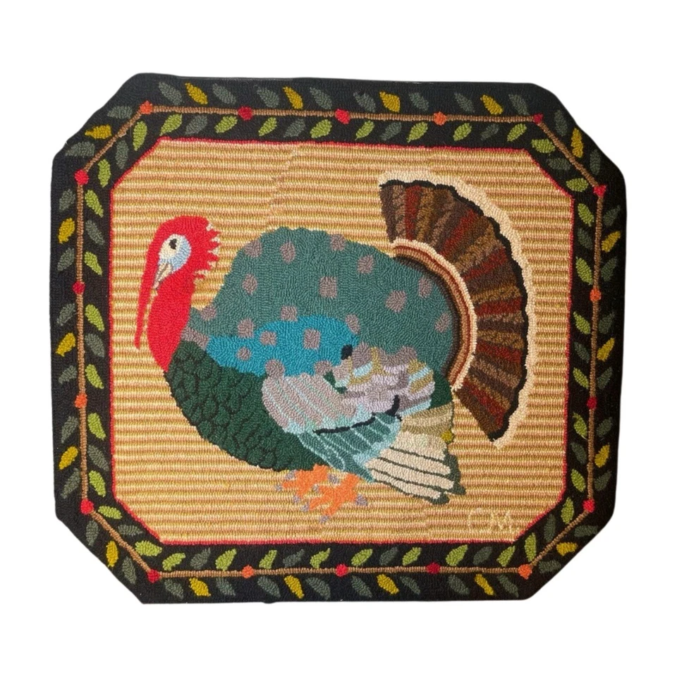 Vintage 1995 Claire Murray Rug Signed Thanksgiving Turkey 100% Wool Holiday Mat - Image 1 of 4