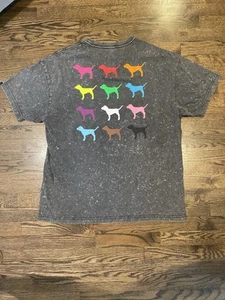 Victoria Secret PINK Dog Logo, Short Sleeve Oversize T- Shirt Gray Rainbow L/XL - Picture 1 of 6