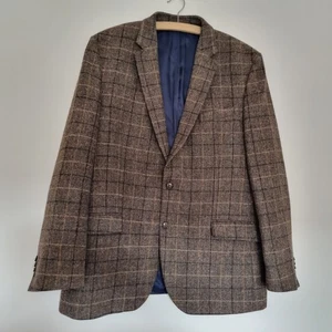 M&S Luxury Wool Blazer Jacket 44L Brown Check Moon Fabric Pure Wool Tweed Smart - Picture 1 of 19