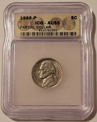 Cuello parcial P Jefferson 1988 error de níquel AU55 ICG Foto 1 de 4