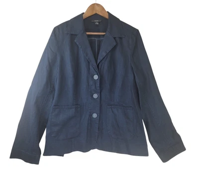 Blazer Alfani Chaqueta Negra 100% Lino Mujer Talla 16 Solapa Muesca Única Pecho Foto 1 de 4