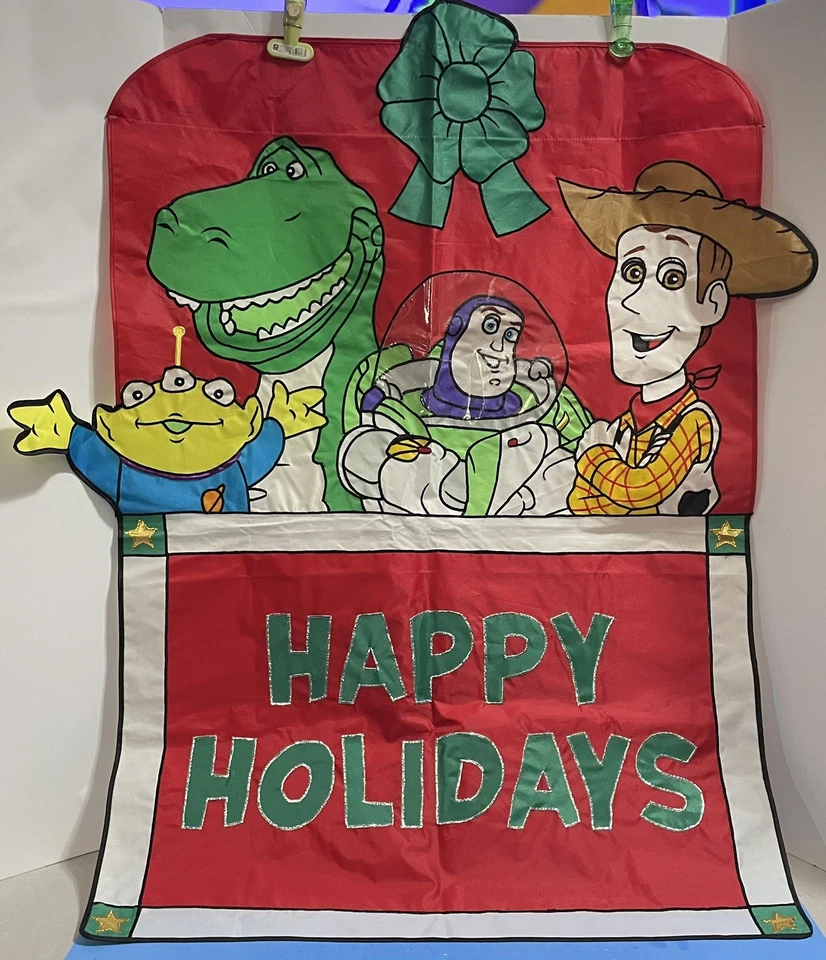 Bandera de Colección Toy Story Disney Felices Fiestas Navidad Exterior Woody Buzz Raro Foto 1 de 4