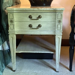 Pair Vintage MGM blonde Nightstand With one Drawer marble top 23”x 24” x1&” - Picture 1 of 8