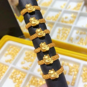 1pcs Pure 999 24K Yellow Gold Men Women Lucky Fortune Cat Ring Knitted All Size - Picture 1 of 3