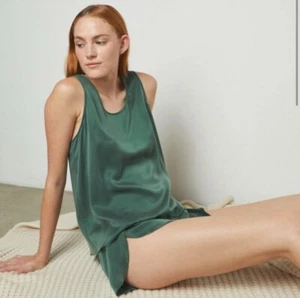 Lunya Tulpe Seide Pyjama Oberteil Damen S grün smaragd Loungewear Schlaf Tank Luxus - Bild 1 von 10
