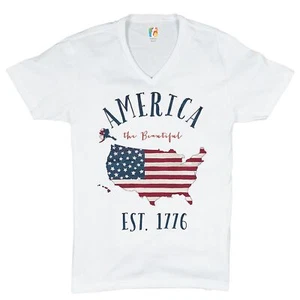 America the Beautiful Est. 1776 V-Neck T-shirt Patriotic 4th of July USA Tee - Picture 1 of 5